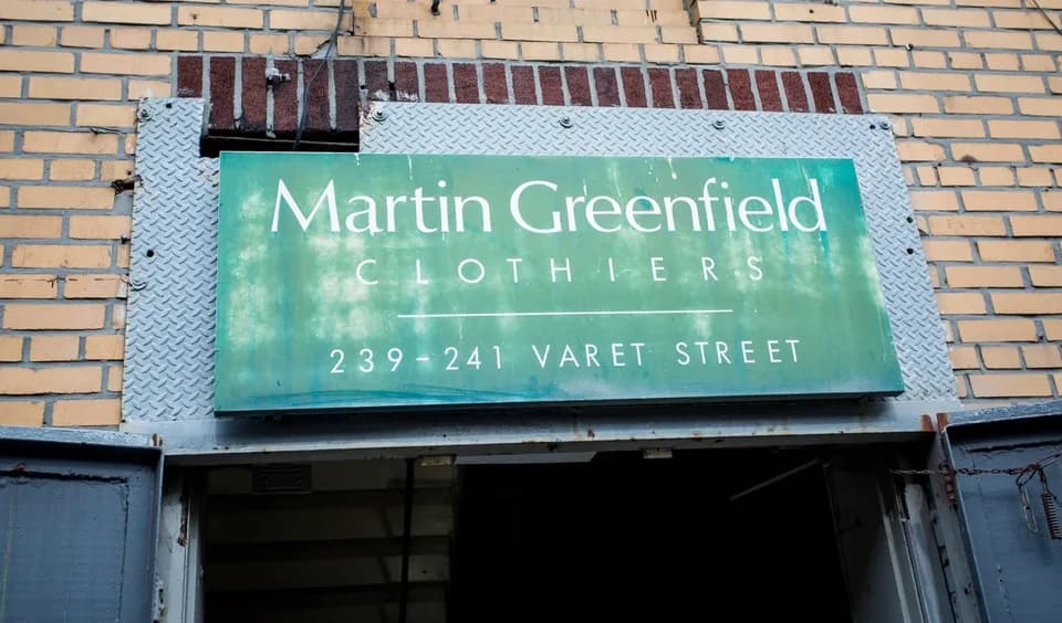 Martin Greenfield Clothiers sign outside of our Factory